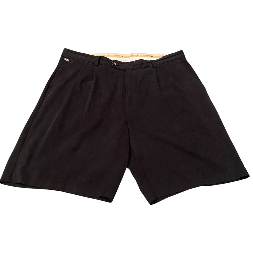Tommy Bahama Shorts Mens 36 Black Textured Silk Cotton Blend Mid Rise Chino Golf
